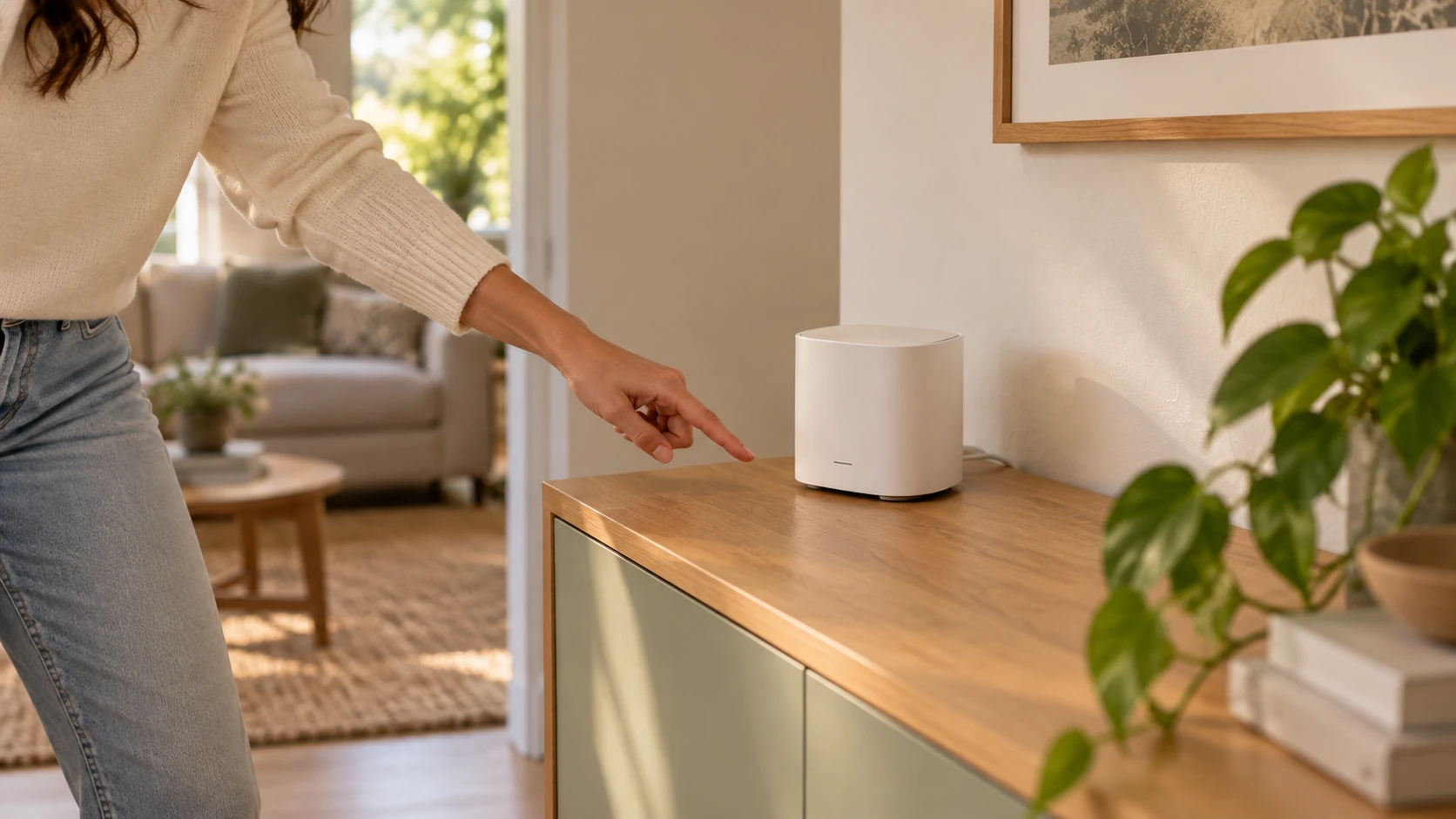 Customer showing the placement of a home Wi-Fi router